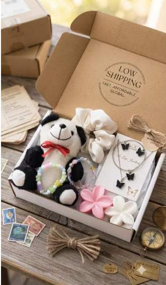 Aesthetic Gift Box Combo: Panda Toy, Butterfly Necklace, Bracelet, and Scrunchie Set