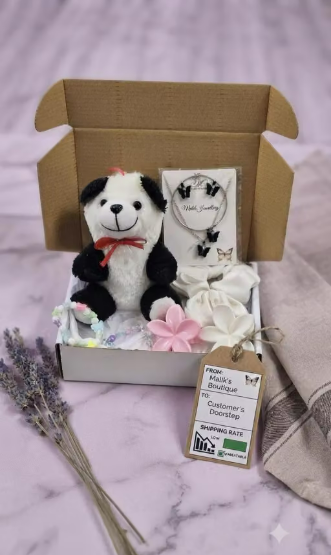 Aesthetic Gift Box Combo: Panda Toy, Butterfly Necklace, Bracelet, and Scrunchie Set
