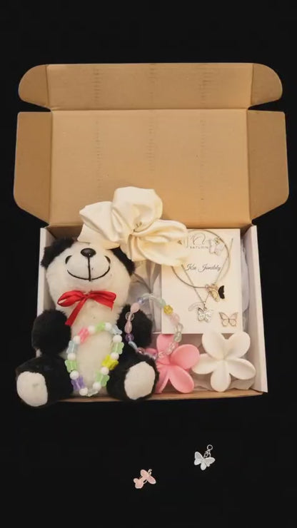 Aesthetic Gift Box Combo: Panda Toy, Butterfly Necklace, Bracelet, and Scrunchie Set